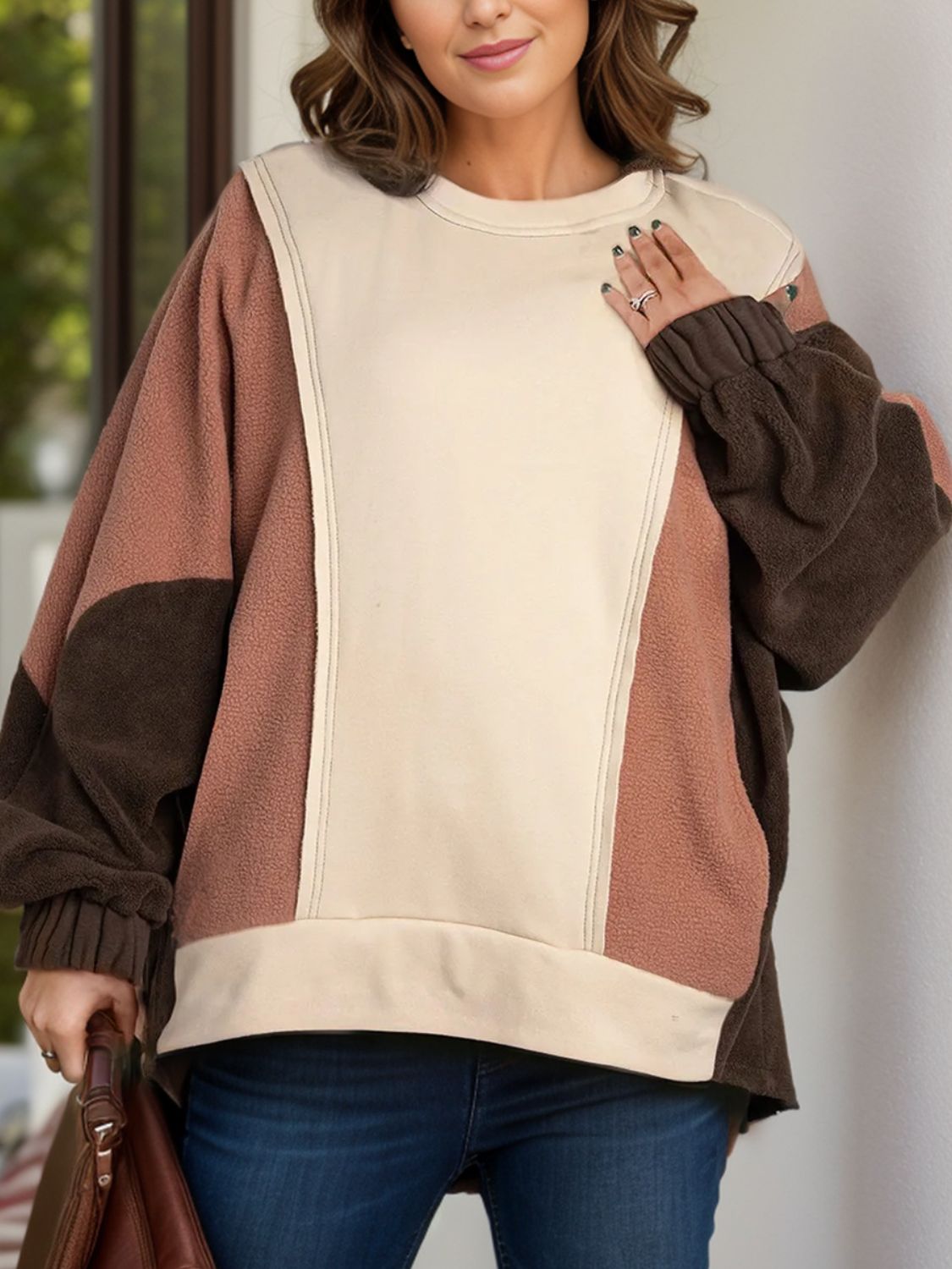 Extended Size Color Block Long Sleeve Hoodie